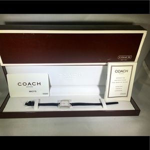 Coach Square White Dial Black Leather Watch 0202